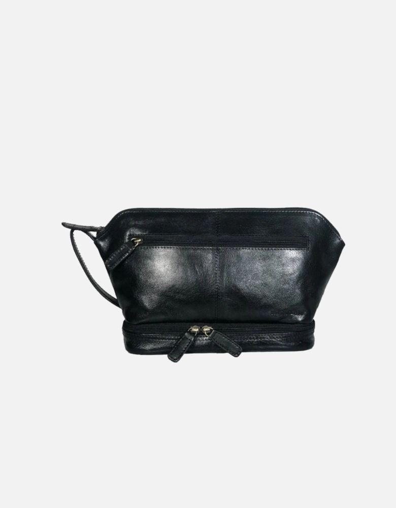 Mens Leather Wash Bag Zipped Base Black