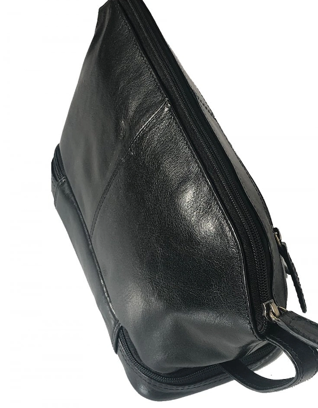 Mens Leather Wash Bag Zipped Base Black