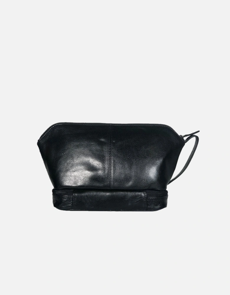 Mens Leather Wash Bag Zipped Base Black