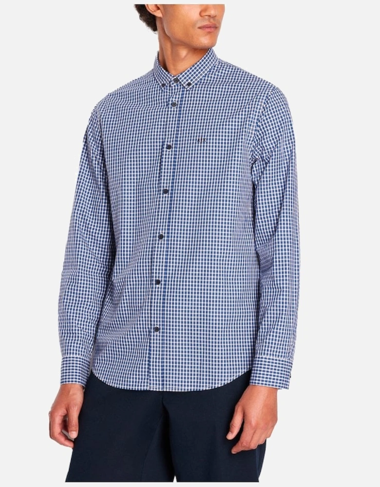 Woven Micro Gingham Shirt White Blue