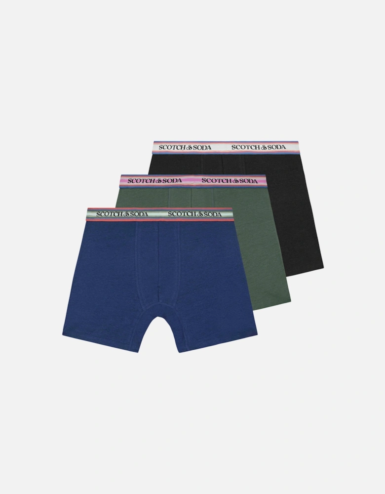 Solid Cotton Stretch 3 Pack Boxer Brief Black/green/blue