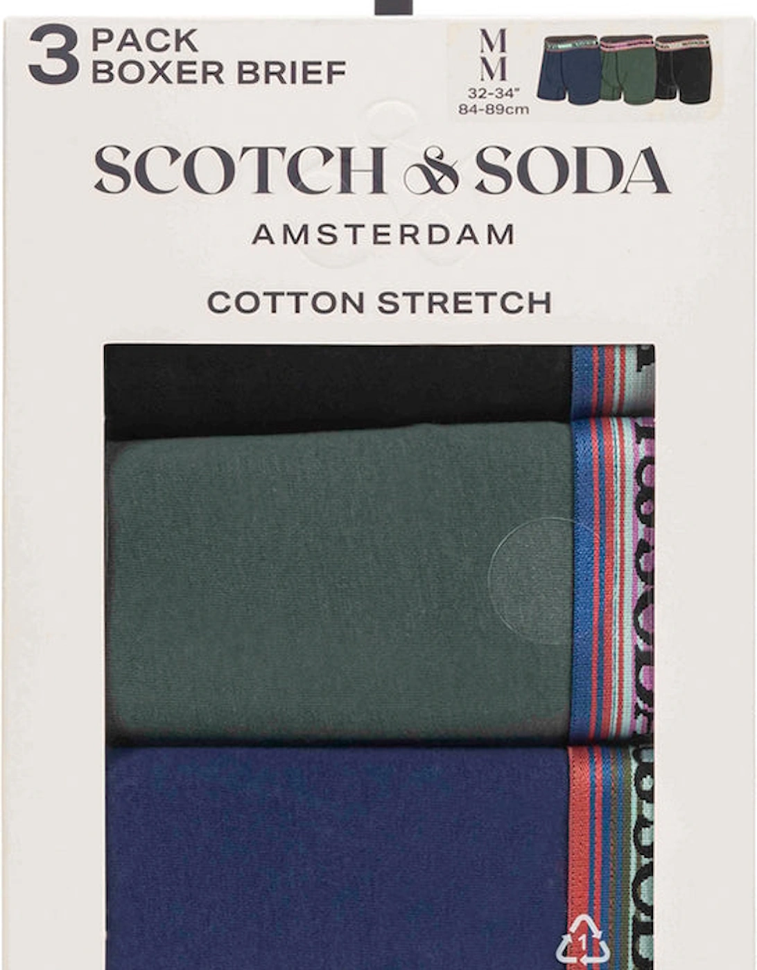 Solid Cotton Stretch 3 Pack Boxer Brief Black/green/blue