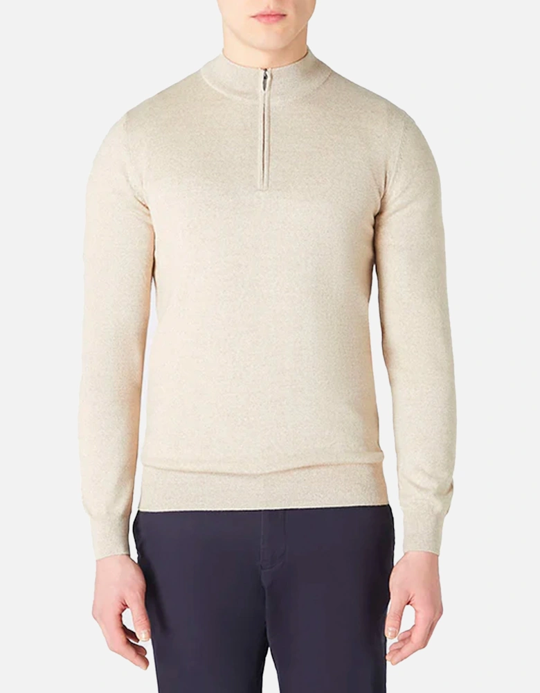 Remus Tapered Fit Merino Wool Half Zip Sweater Oatmeal