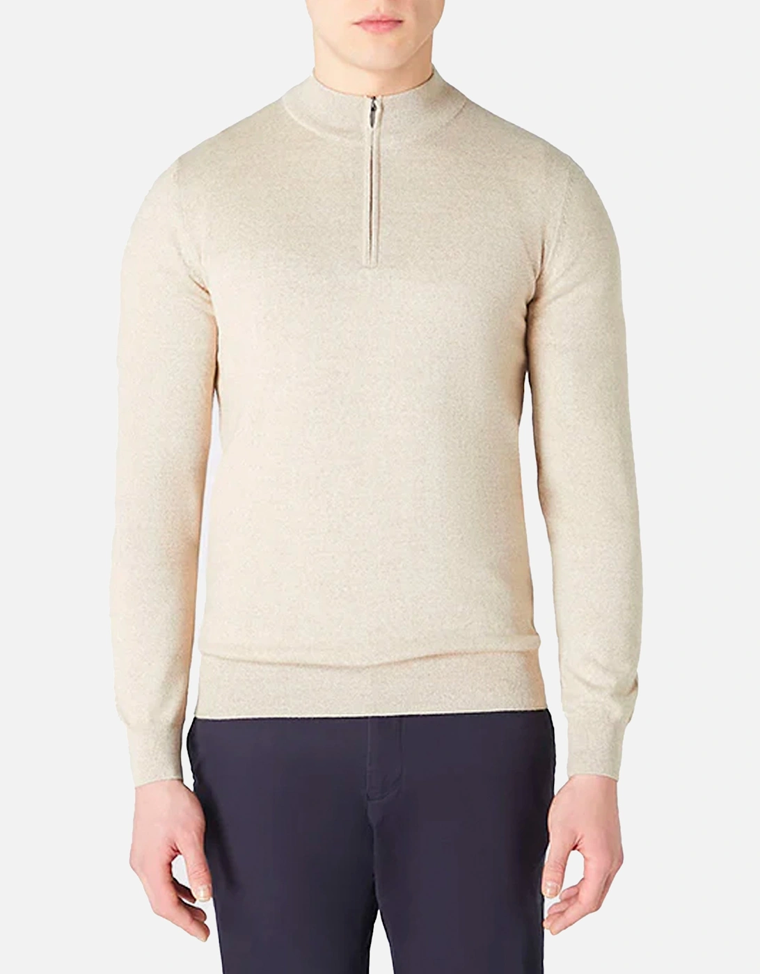 Remus Tapered Fit Merino Wool Half Zip Sweater Oatmeal, 3 of 2
