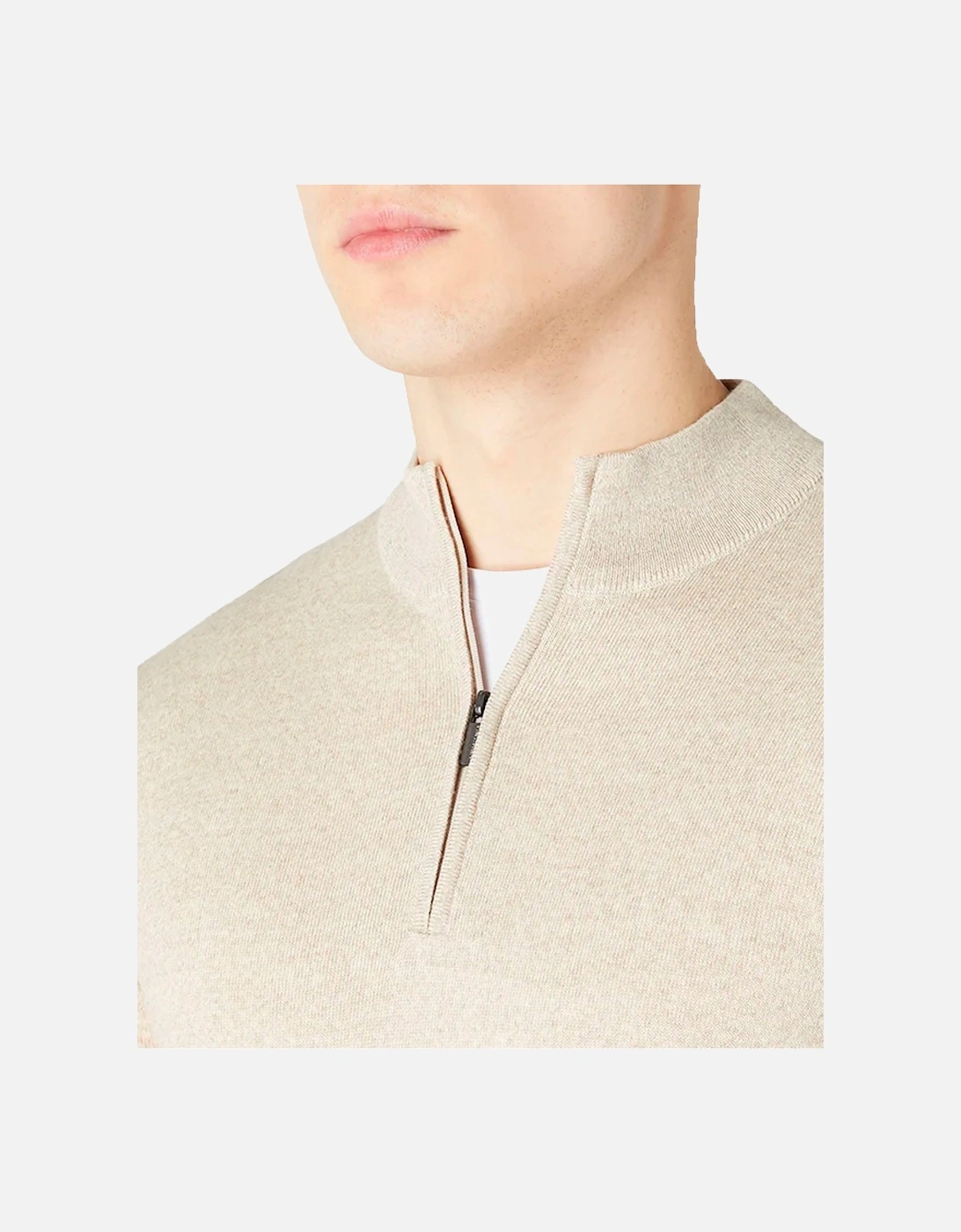Remus Tapered Fit Merino Wool Half Zip Sweater Oatmeal