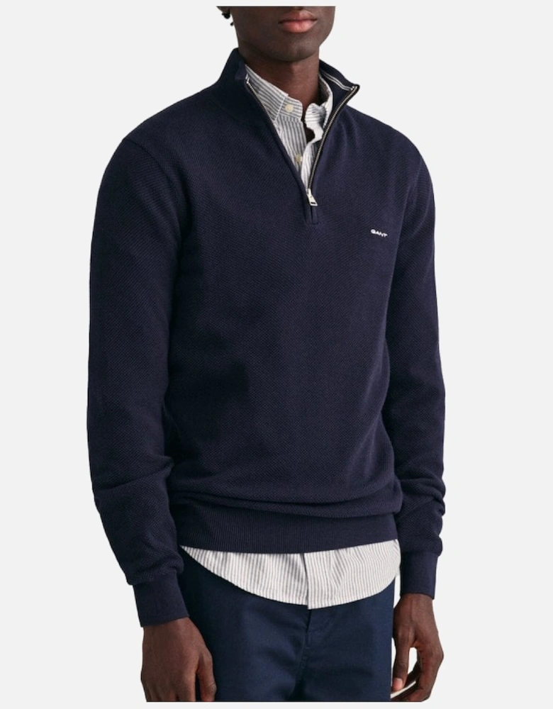 Cotton Piquet Half Zip Evening Blue