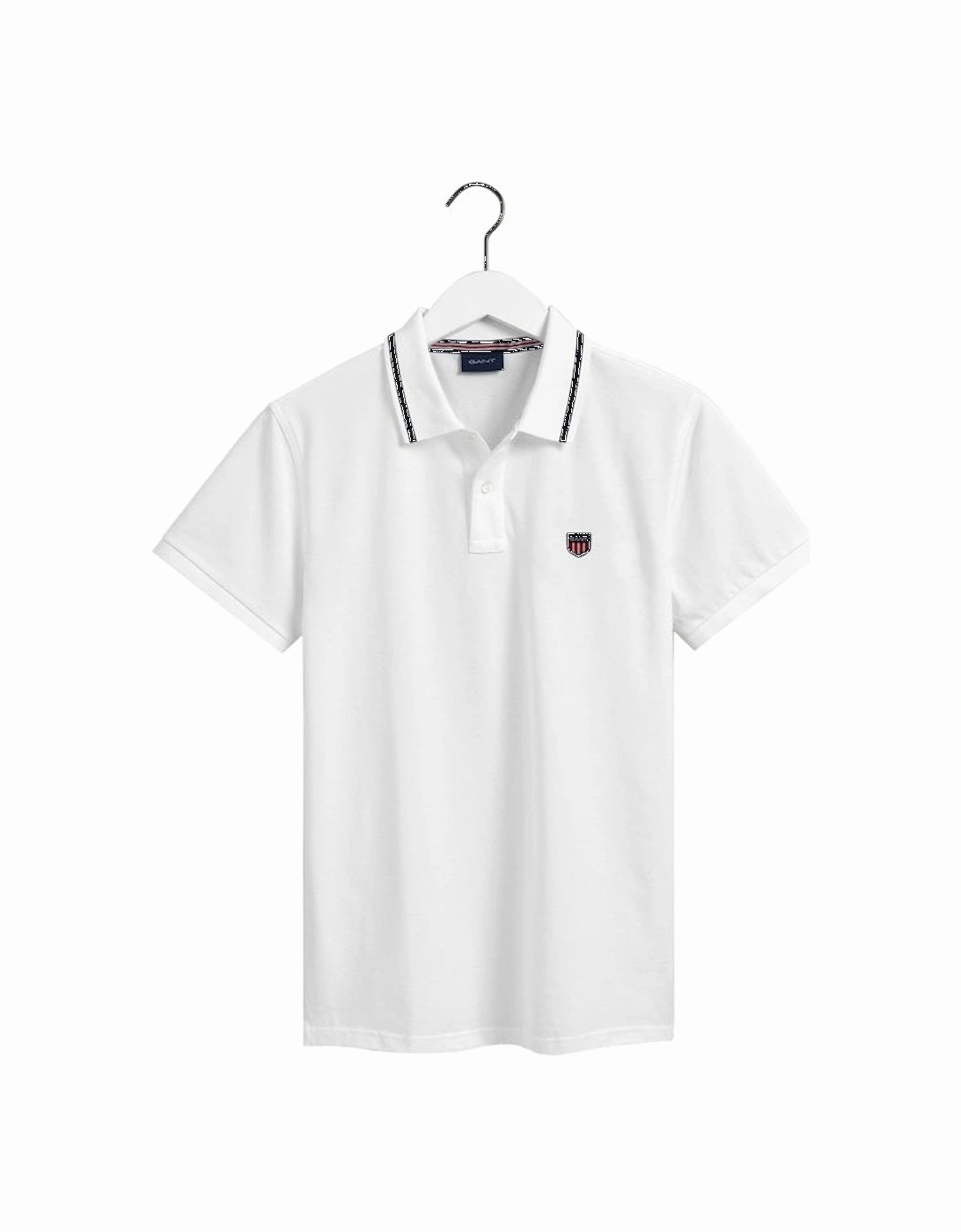 Mens Retro Shield Ss Pique Polo White, 3 of 2