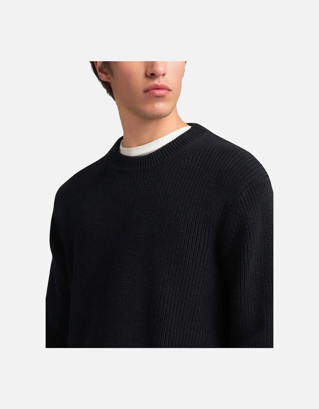 Chunky Rib Knit Pullover Jumper Dark Navy