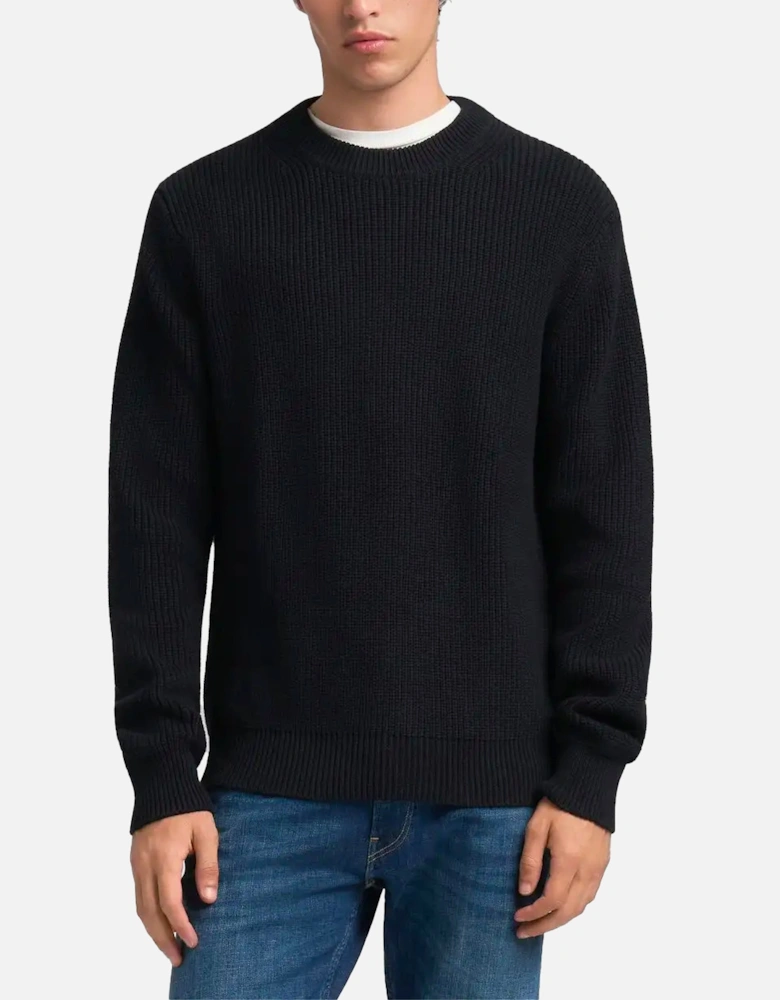 Chunky Rib Knit Pullover Jumper Dark Navy