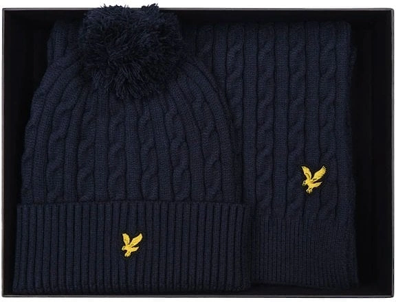 Men's Lyle & Scott Cable Hat/scarf Set Dark Navy - Size: ONE