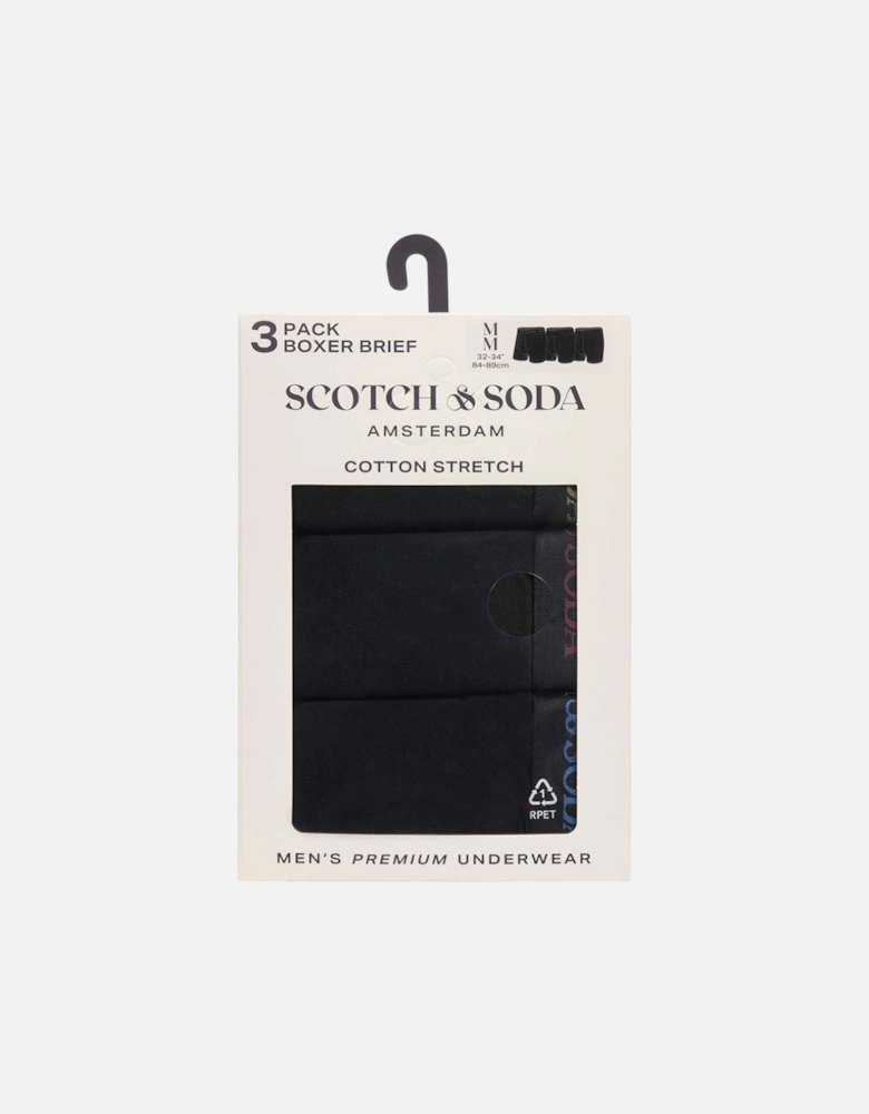 Solid Cotton Stretch 3 Pack Boxer Brief Black