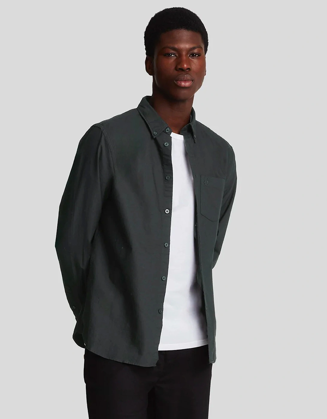 Lyle & Scott Tonal Eagle Plain Oxford Shirt Jet Black