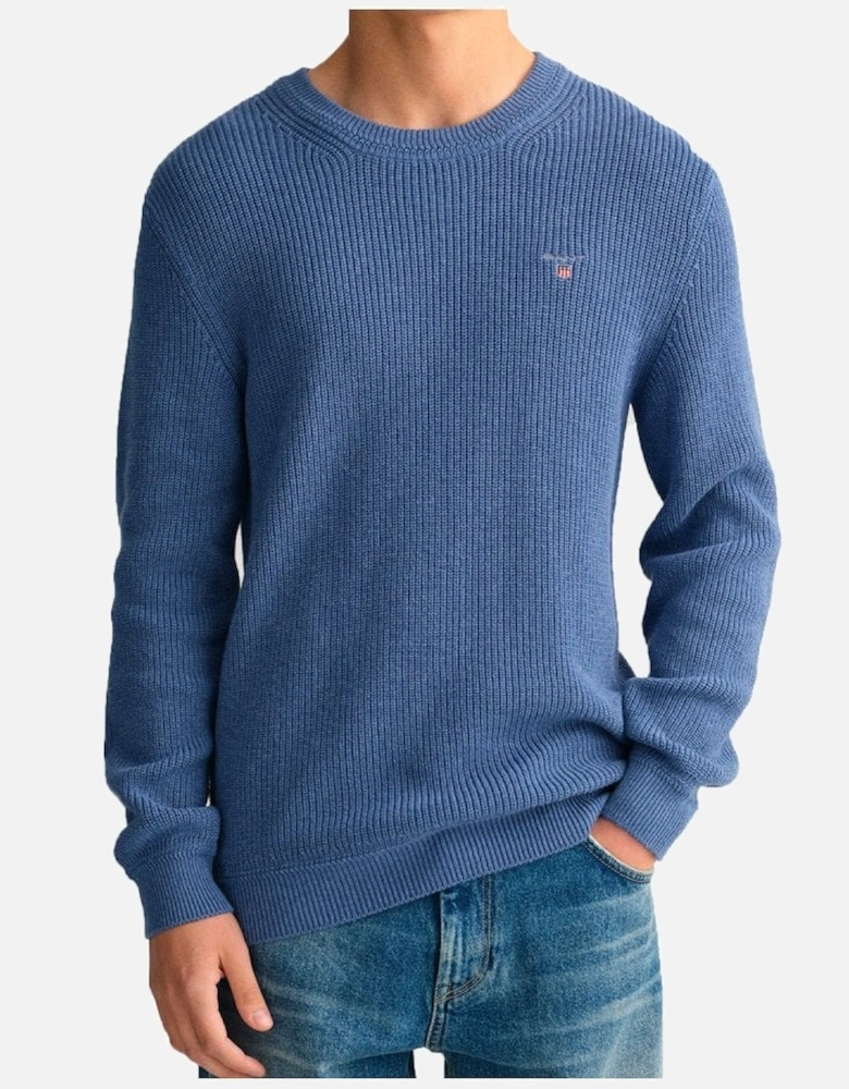 Cotton Wool Crew Neck Rib Chunky Jumper Denim Blue Melange