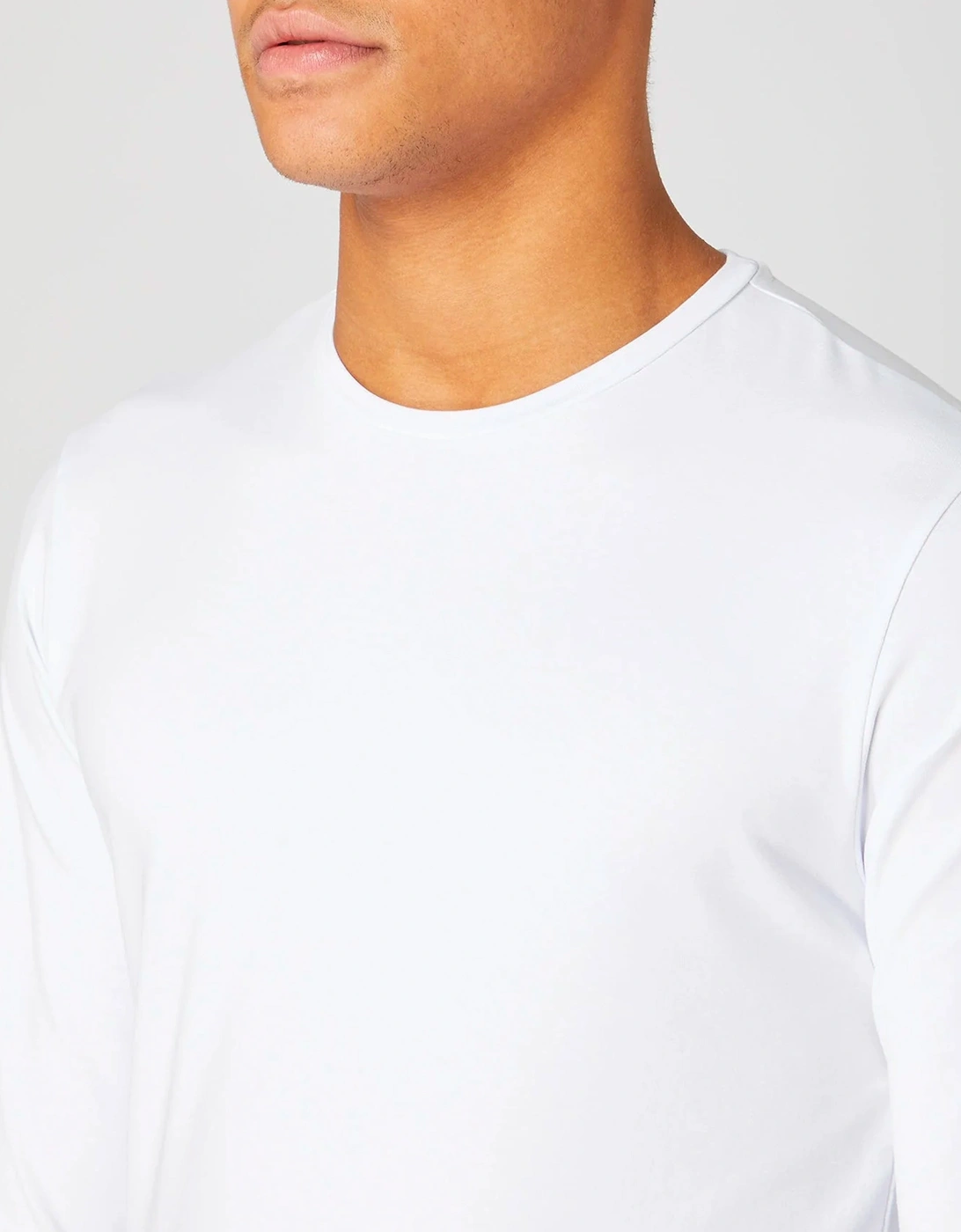 Tapered Fit Cotton-Stretch Long Sleeve T-Shirt White