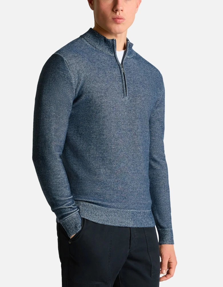 Two-Tone Half-Zip Knit Sweater Blue