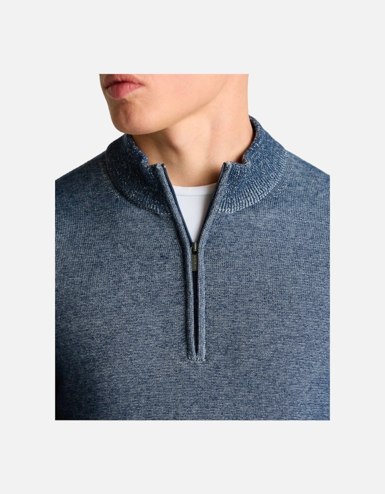 Two-Tone Half-Zip Knit Sweater Blue