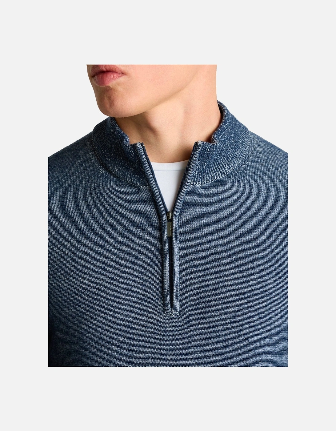 Two-Tone Half-Zip Knit Sweater Blue