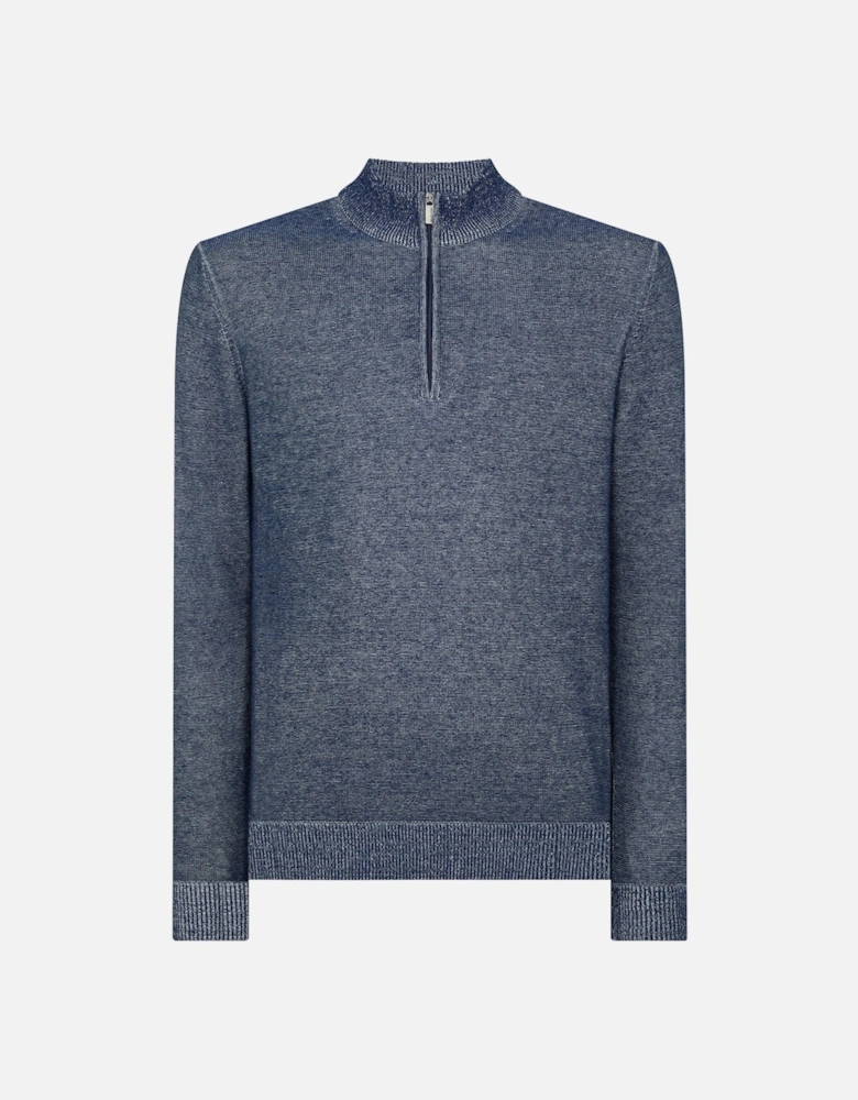 Two-Tone Half-Zip Knit Sweater Blue