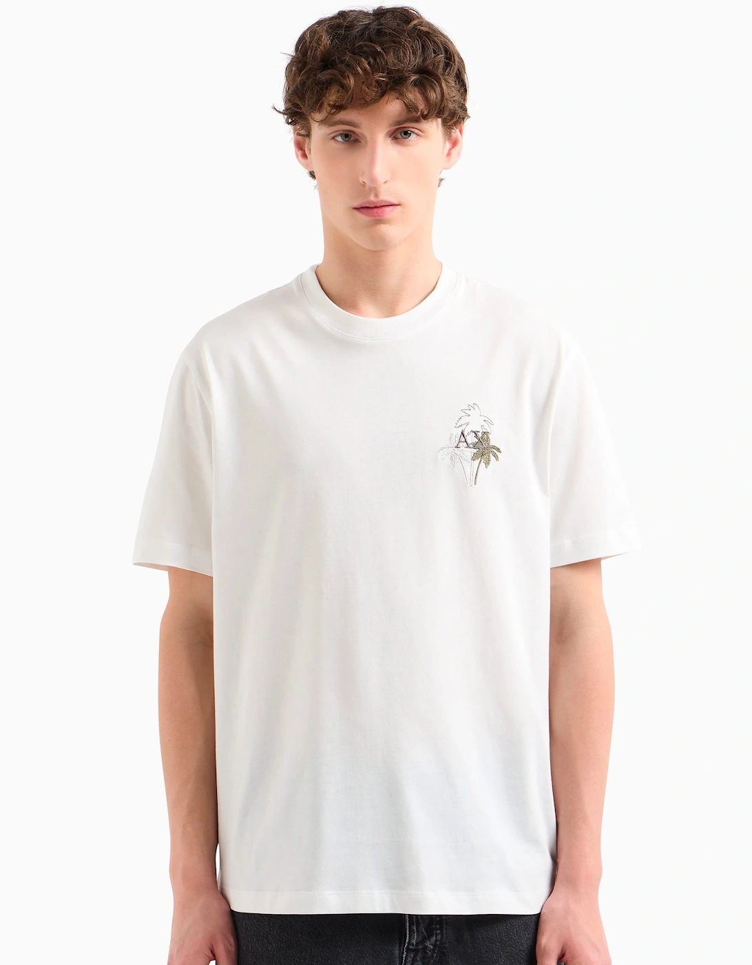Crew Neck Palm Tree Tee Off White