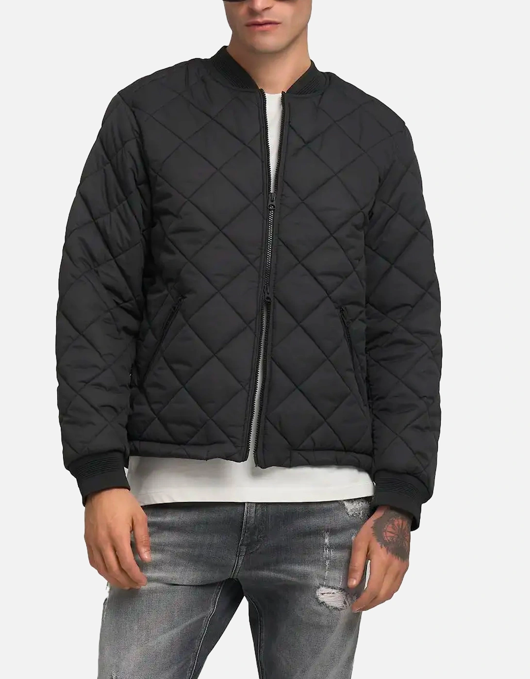 Replay Men's Black Biker Jacket Light Quilted - : 42/Regular Xl