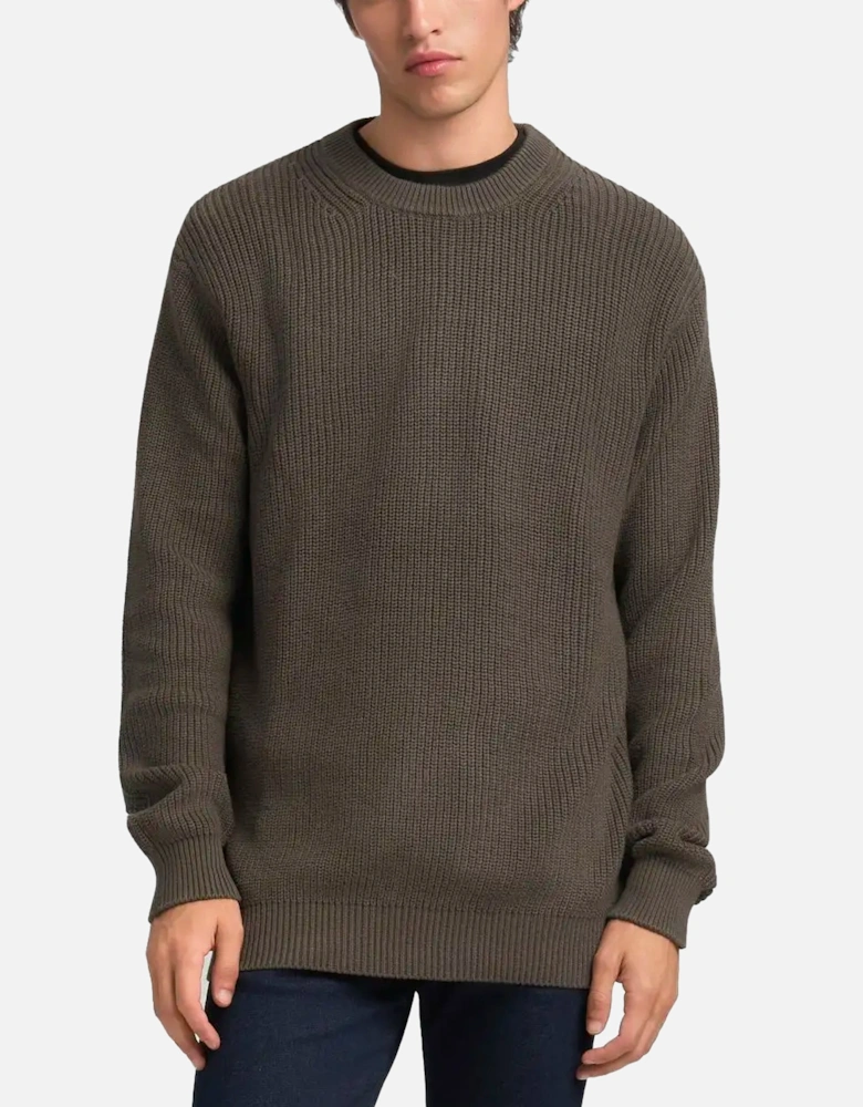 Rib-Knit Cotton Pullover Khaki