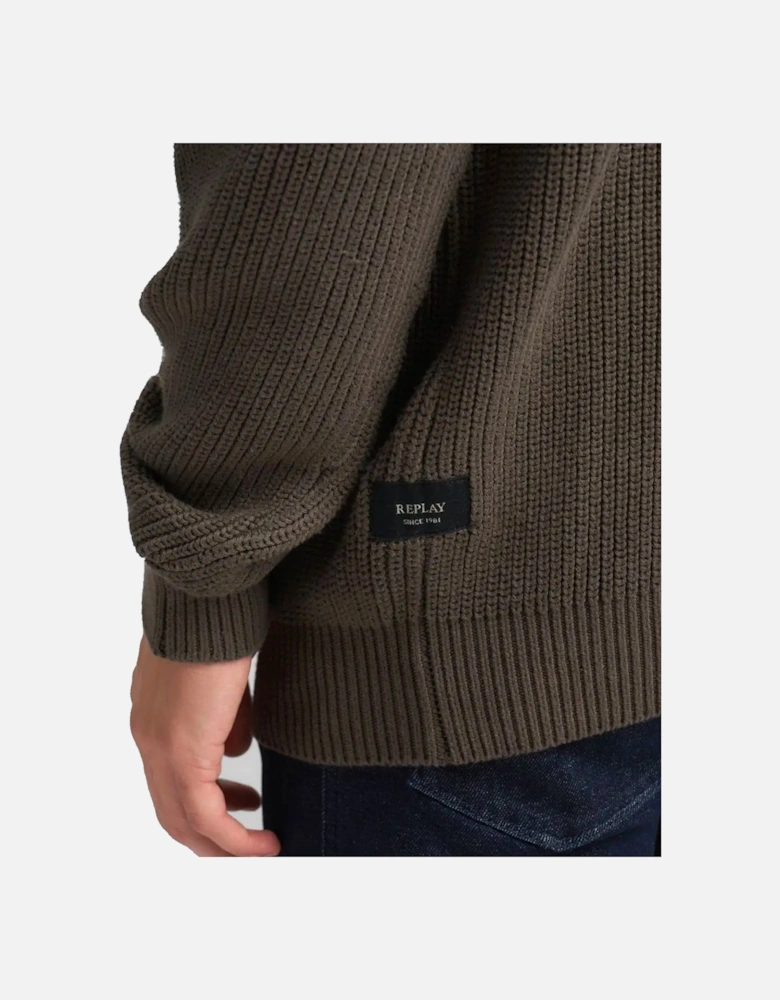 Rib-Knit Cotton Pullover Khaki