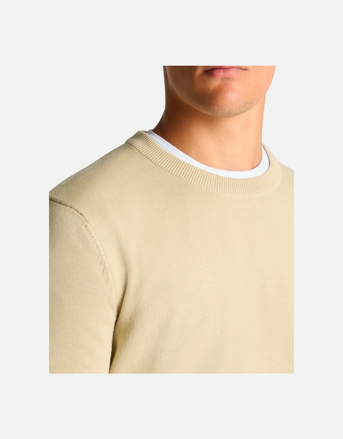 Tapered Fit Cotton Crew Neck Sweater Ecru