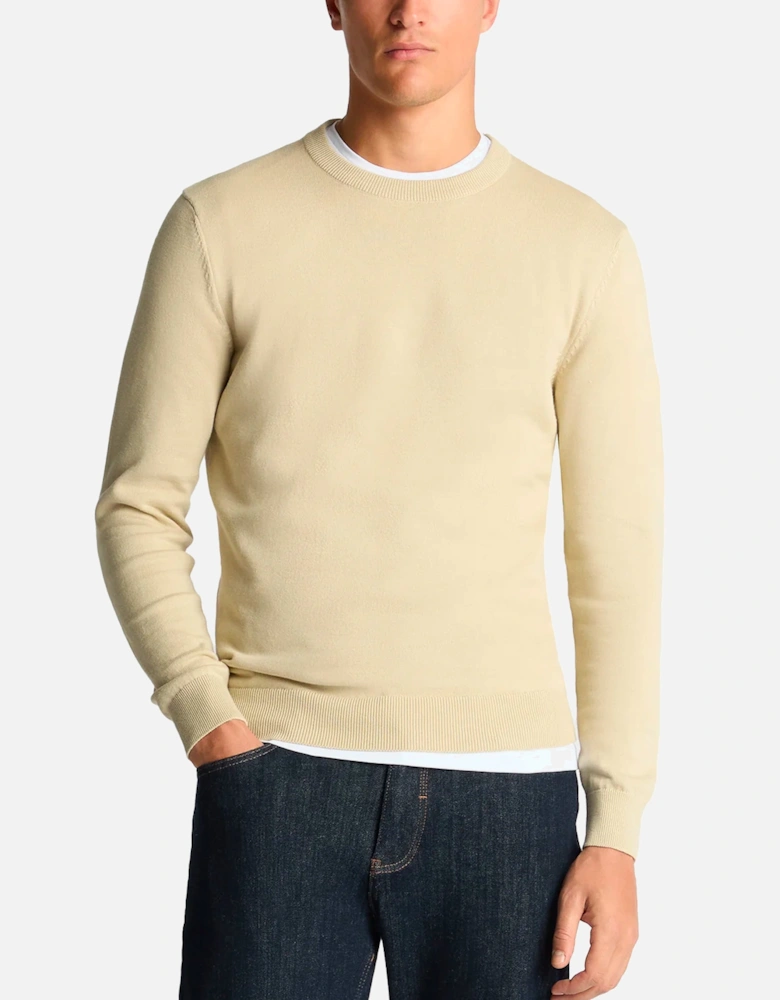 Tapered Fit Cotton Crew Neck Sweater Ecru