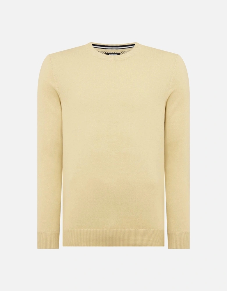 Tapered Fit Cotton Crew Neck Sweater Ecru