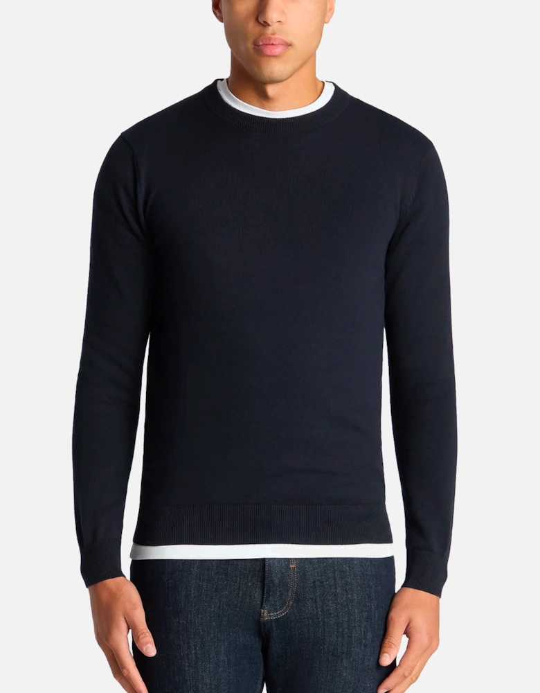 Tapered Fit Cotton Crew Neck Sweater Navy