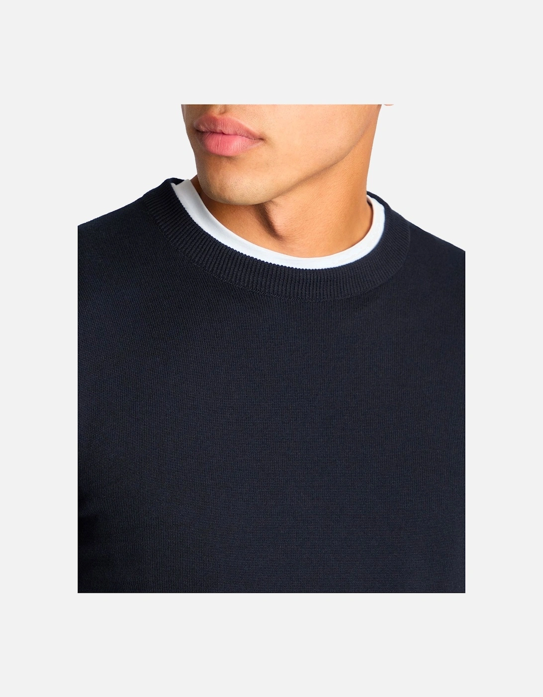 Tapered Fit Cotton Crew Neck Sweater Navy