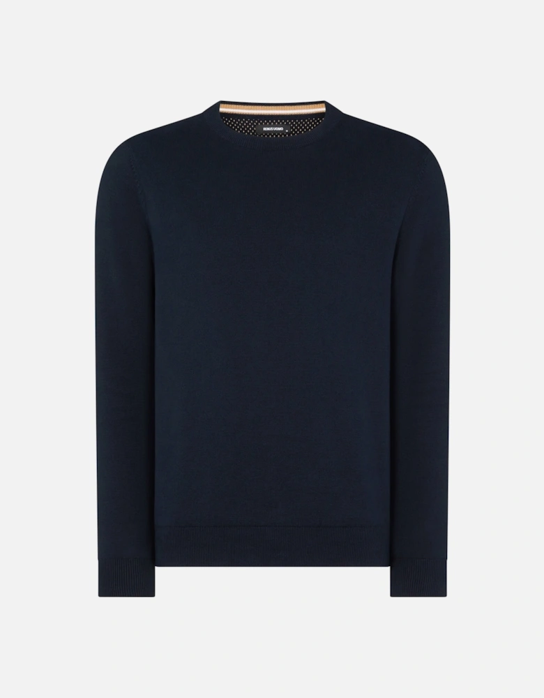 Tapered Fit Cotton Crew Neck Sweater Navy