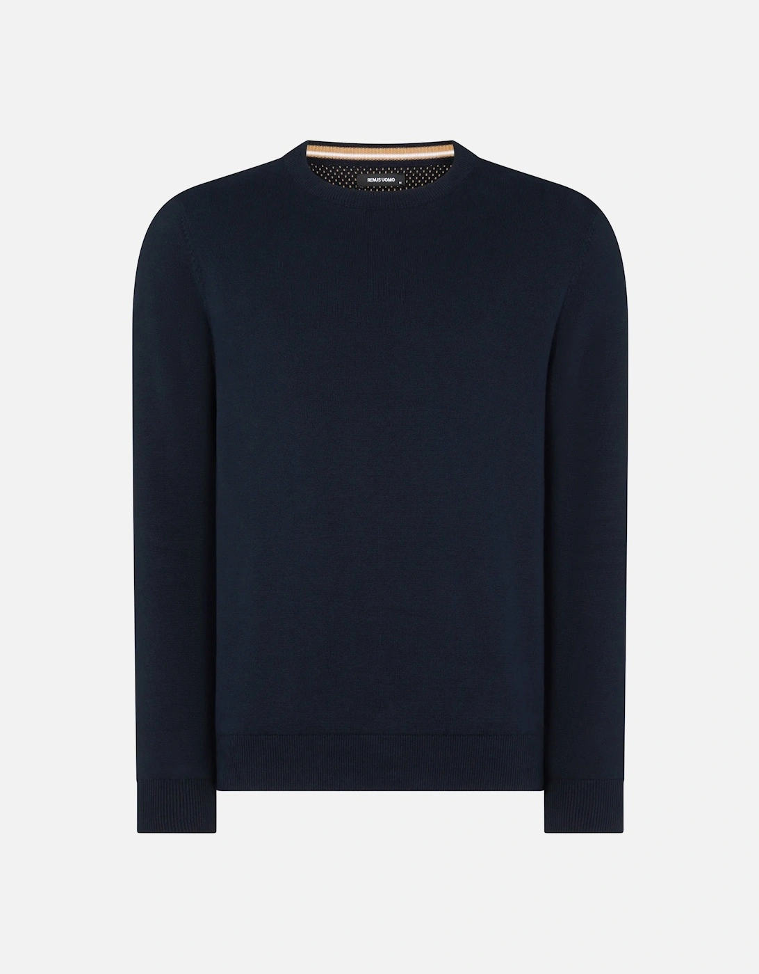 Tapered Fit Cotton Crew Neck Sweater Navy