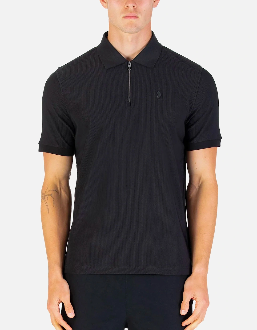 Penrith Zip Neck Short Sleeve Polo Black, 7 of 6