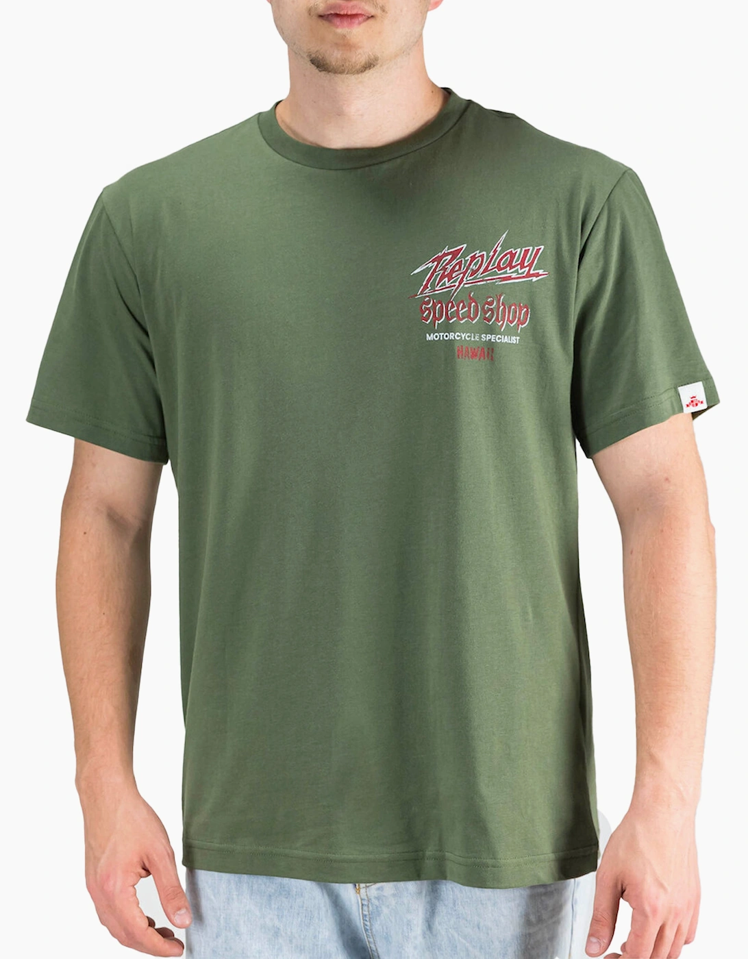 Men's Replay Speedshop T-Shirt Khaki - Green - Size, 40