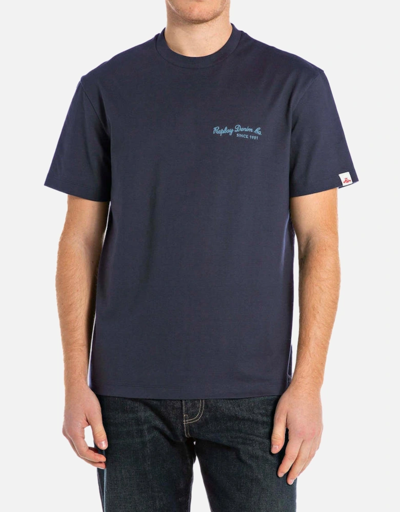 Denim Blue Embroidered T Shirt Denim Blue