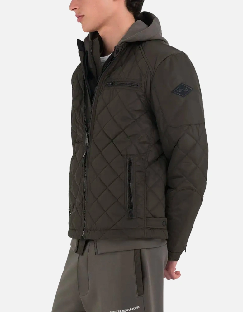 Mens Biker Jacket Dark Green