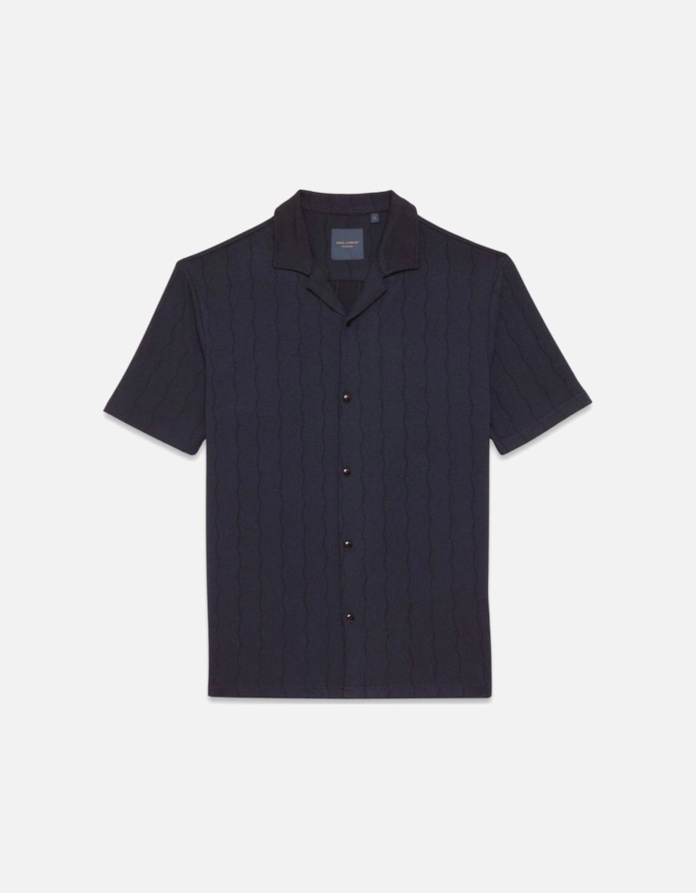 Short Sleeve Open Collar Knit Shirt Navy