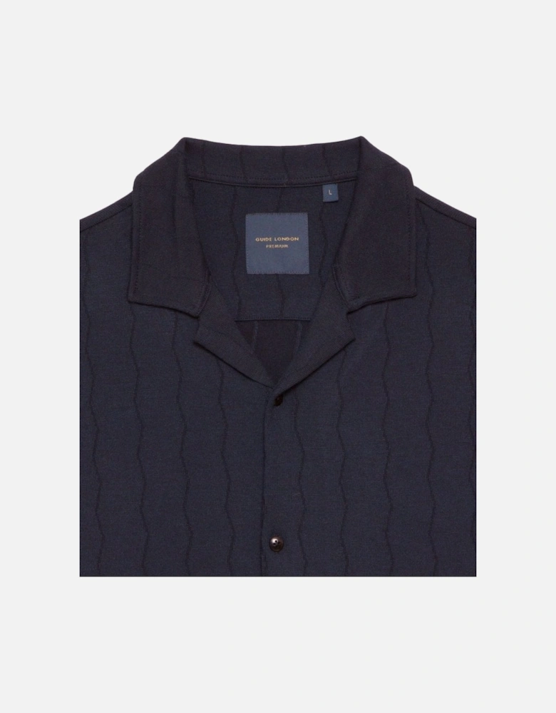 Short Sleeve Open Collar Knit Shirt Navy