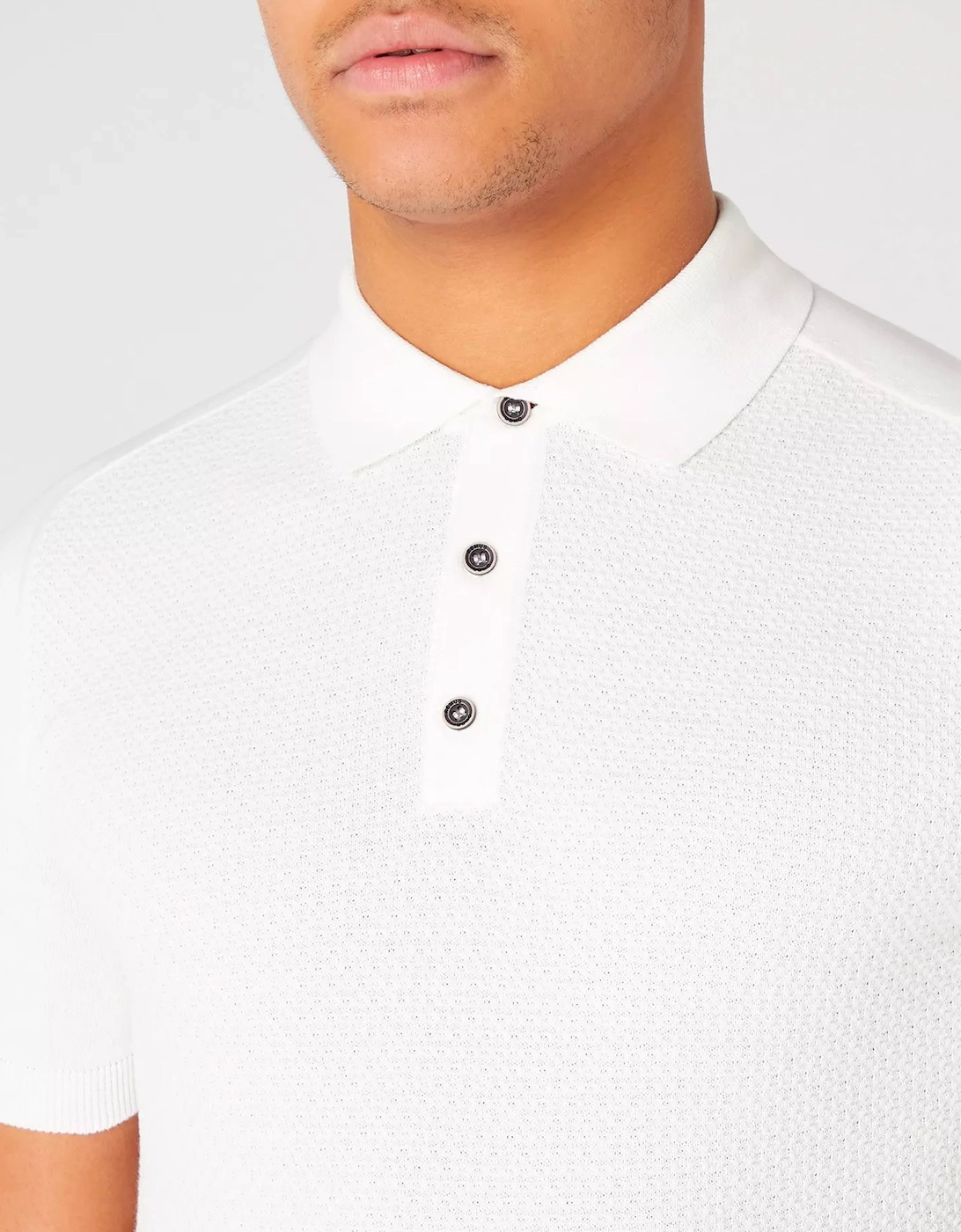 Short Sleeve Knit Polo Ecru