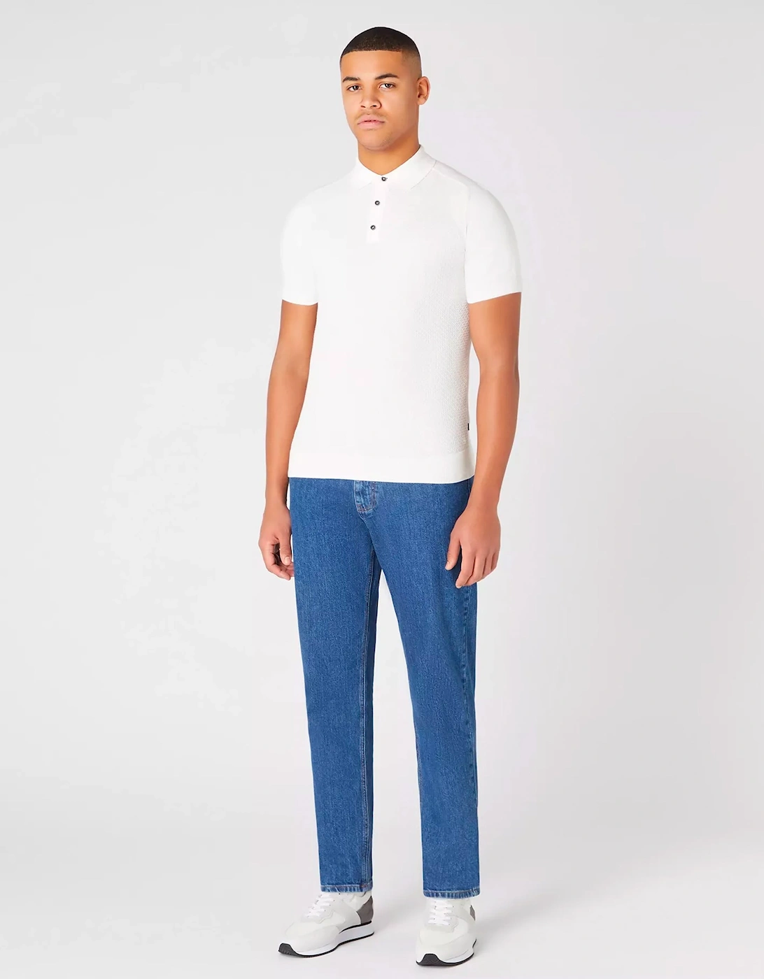 Short Sleeve Knit Polo Ecru