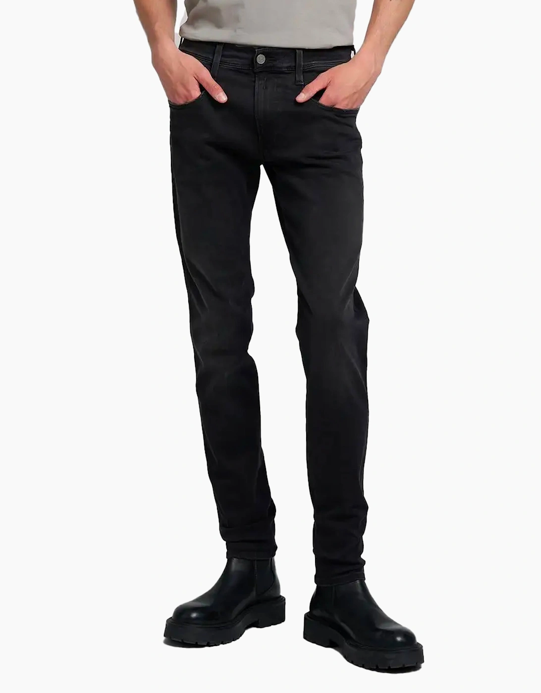Men's Replay Anbass Regular Slim Fitting Denim Jean Black 098 - Size: 34/30