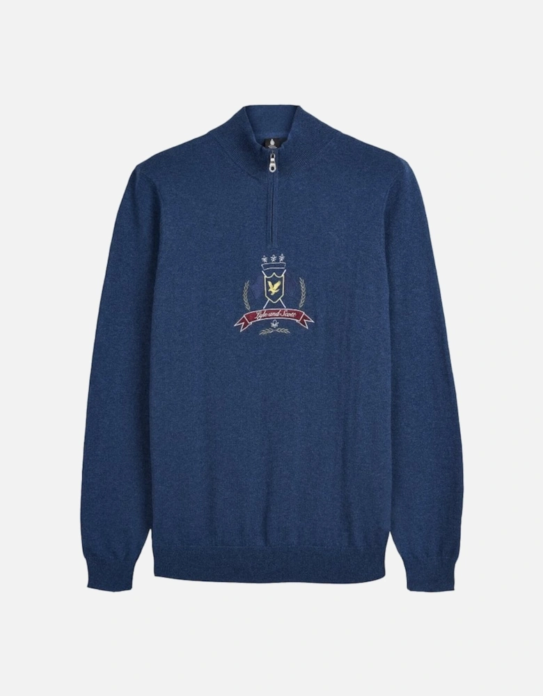 Lyle & Scott Crest 1/4 Zip Knitted Jumper Dark Navy Marl