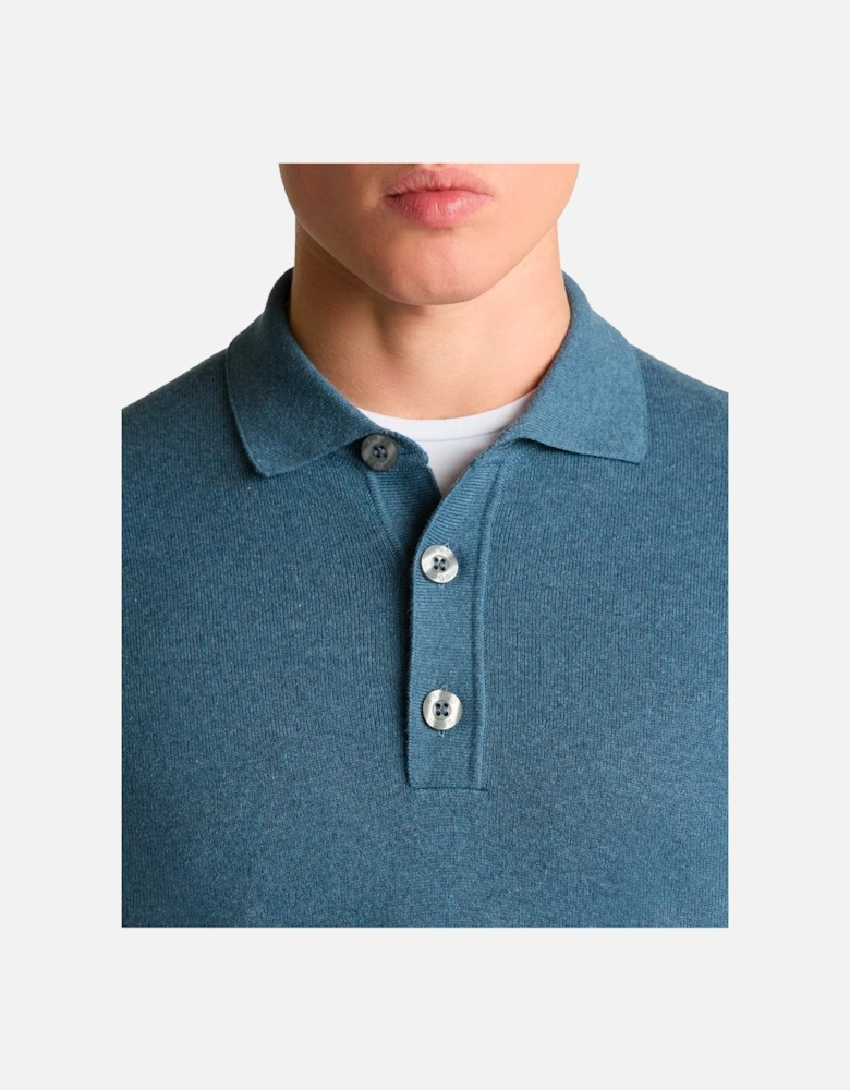 Long Sleeve Polo Sweater Slate Blue