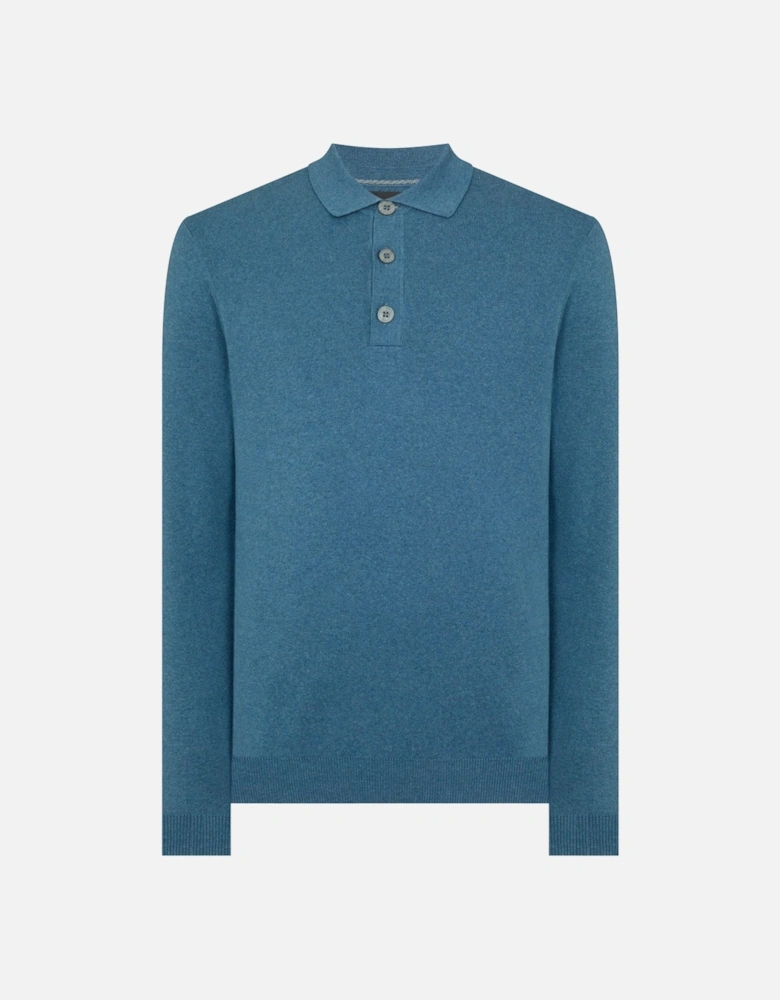 Long Sleeve Polo Sweater Slate Blue