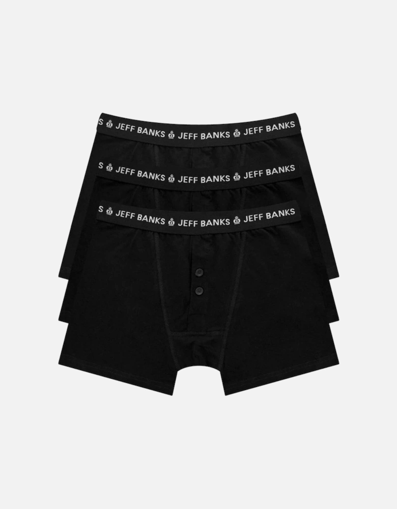 London 3 Pack Button Fly Boxer Black
