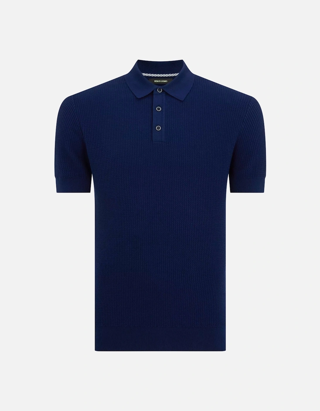 Short Sleeve Knit Polo Shirt Dark Blue