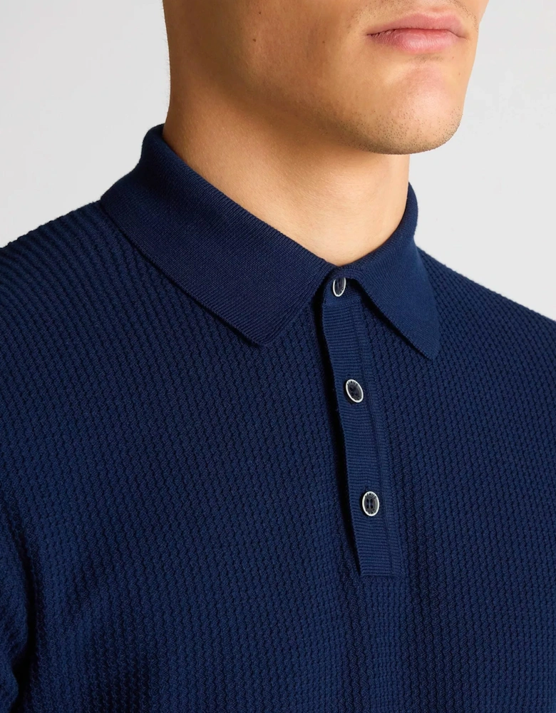 Short Sleeve Knit Polo Shirt Dark Blue