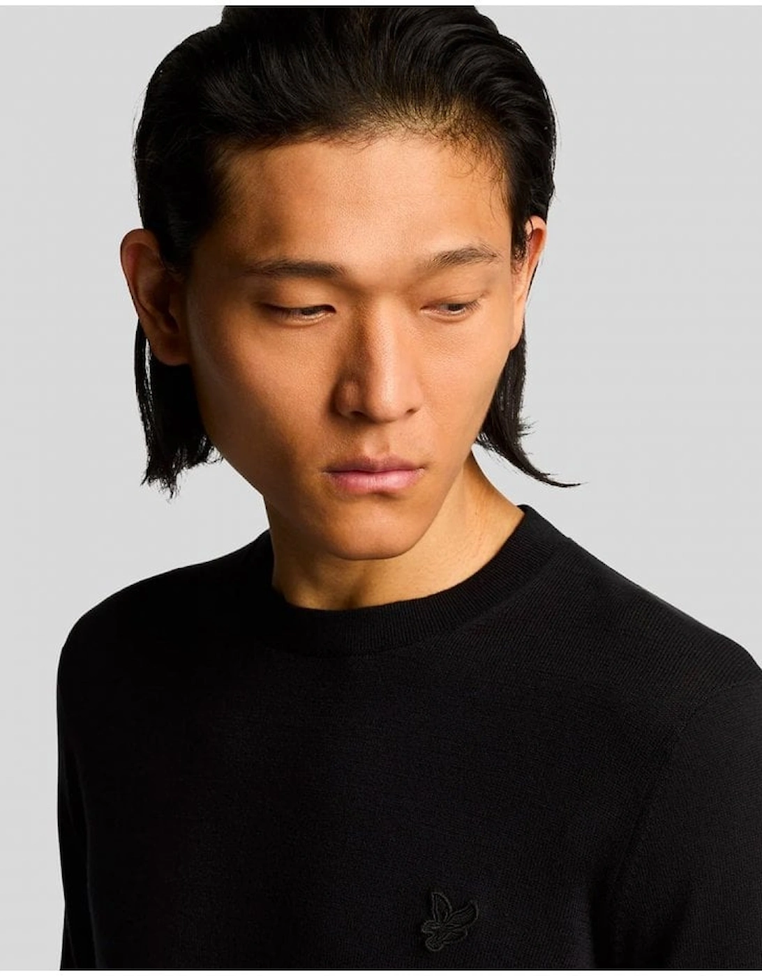 Lyle & Scott Tonal Superfine Crew Neck Jumper Jet Black