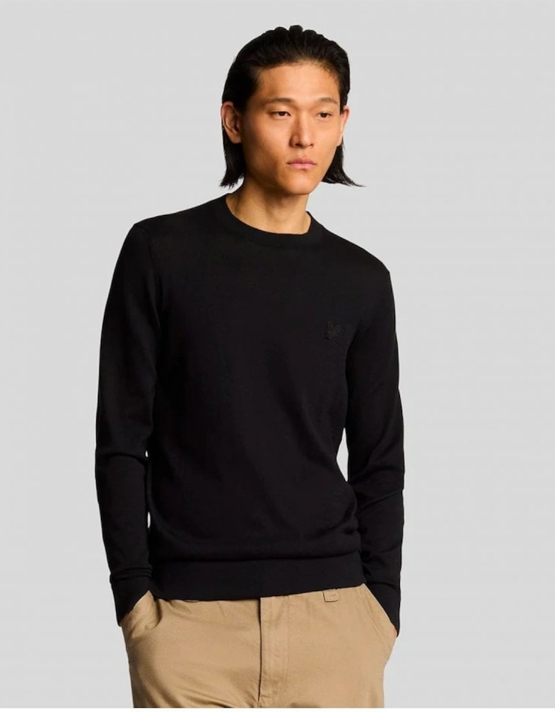 Lyle & Scott Tonal Superfine Crew Neck Jumper Jet Black
